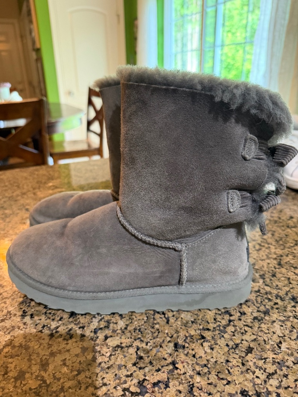Ugg boots with bows, women’s size 9, gray